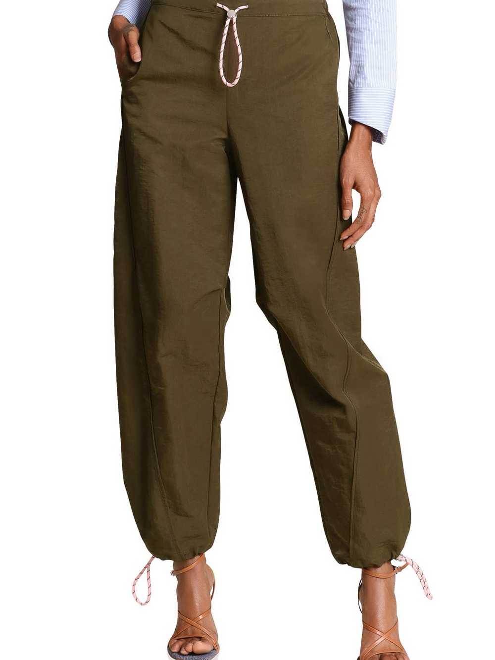 Pink Drawstring Cargo Jogger Pants - Olive Green